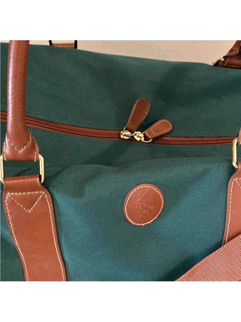 VTG Ralph Lauren Polo Green Duffle Weekender Travel Bag w/Shoulder Strap Pockets